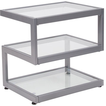 Ashmont Collection Glass End Table with Contemporary Steel Design
