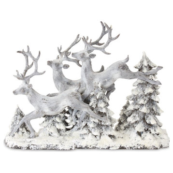 Deer And Trees 16"L x 12.5"H Resin