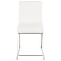 High Back Fuji Dining Chair, Set of 2, Brushed Stainless Steel, White Velvet