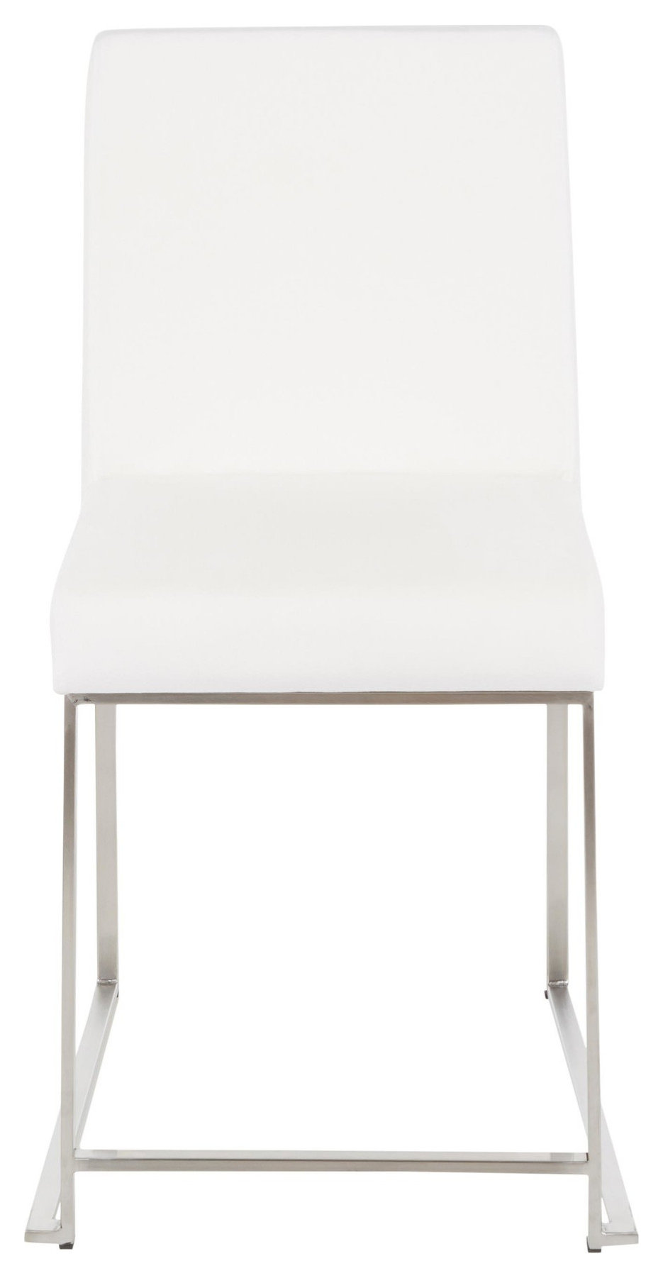 High Back Fuji Dining Chair, Set of 2, Brushed Stainless Steel, White Velvet