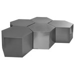 Meridian Furniture - Hexagon Coffee Table, Brushed Chrome, 5 Piece - Customize your modern space with the easy style of this Hexagon modular table five-piece set in brushed chrome metal. Use one table on its own for a handy and stylish spot to hold your drinks or display a framed photo, or add multiple tables together to create even more space for entertaining or playing cards or board games. This metal table is completely customizable to your needs and features a bold hexagon shape for a modish feel.