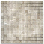 Stone Center Online - Crema Marfil Beige Marble 3/4x3/4 Grid Square Mosaic Tile Polished, 1 sheet - Color: Crema Marfil Marble (a textured clean creamy beige stone background with tones of yellow, cinnamon, white and even goldish beige soft thin veins);