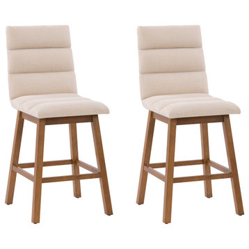 CorLiving Boston Channel Tufted Fabric Barstool, Beige, Set of 2