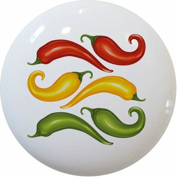 Colorful Chili Peppers Ceramic Cabinet Drawer Knob