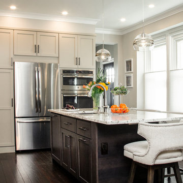 Elegant Transitional Two-Tone Kitchen Remodel | Light Cabinetry & Marble-Inspire