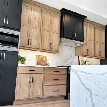 White Oak and Black Split Foyer Modern Kitchen