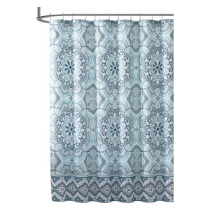 Colorful Bohemian Fabric Shower Curtain Large Mandala Print Top Border Design