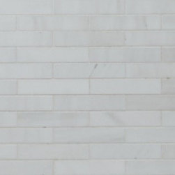 1.25" x 6" Aspen White Honed Staggered Marble Mosaic - Wall And Floor Tile