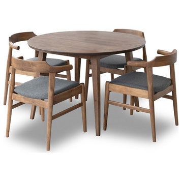 Pemberly Row 5-Piece Mid-Century Solid Wood Dining Set with 4 Chairs in Gray