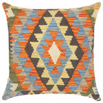 Bareens Designer Rugs - Shabby Chic Turkish Gregorio Hand Woven Kilim Throw Pillow - Embellish your home with this timeless casual chic handmade Southwestern Kilim throw pillow covers made with and cotton. Constructed on a loom by Nomad Turkman people with hand spun and Natural Vegetable dyes these beautiful Kilim pillow covers are known for their beautiful repetitive geometrical, naturalistic floral and traditional patterns yet still giving it a moden look. Masterfully artisan-crafted on traditional Kilim looms with a contemporary fashion palette producing bold intricate sharp patterns making them a standout piece in any decor.