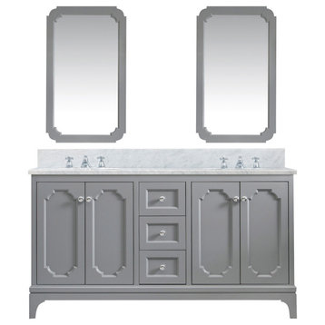 Queen 60 In. Carrara White Marble Countertop Vanity in Cashmere Grey with Mirror