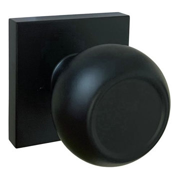 Square Plate Round Knob Contemporary Door Handle, Black, Dummy