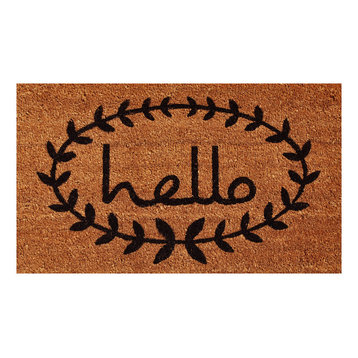 Calico Hello Doormat, Natural, Black, 24"x36"