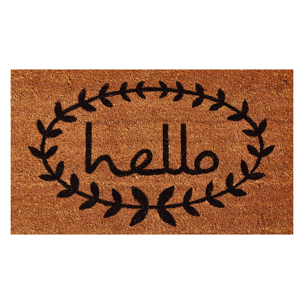 Calico Hello Doormat, Natural, Black, 24