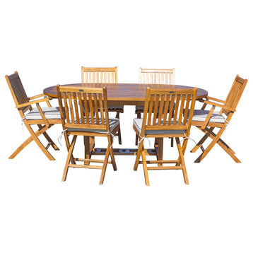 7-Piece Teak Wood Santa Barbara Patio Dining Set with Round Extension Table