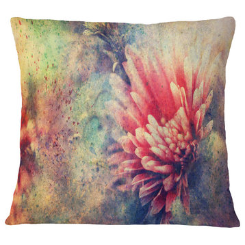 Grunge Art With Flower And Splashes Flower Throw Pillow, 16"x16"