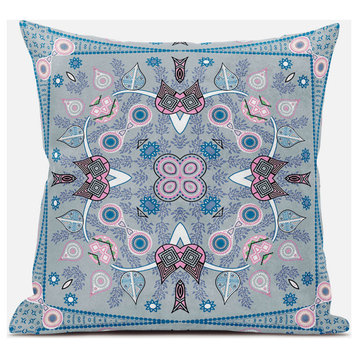 20" X 20" Gray and Pink Broadcloth Paisley Zippered Pillow