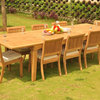 9-Piece Teak Dining Set: 122" Rectangle Extn Table, 8 Arbor Stacking Arm Chairs