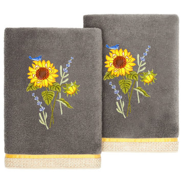 Linum Home Textiles 100% Turkish Cotton GIRASOL 2PC Embellished Hand Towel Set