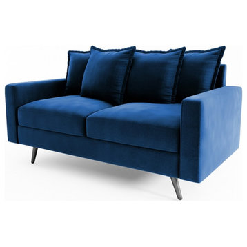 Pemberly Row 58" Square Arm Modern Fabric/Metal Loveseat in Space Blue
