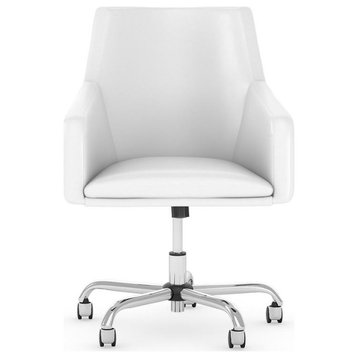 London Mid Back Leather Box Chair, White Leather
