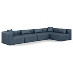 Meridian Furniture - Cube Upholstered Modular Sectional, Navy, 5-Piece: 3 Armless Chair, 2 Corner Chair, Vegan Leather - Elevate your space with the luxurious Cube Vegan Leather Modular Sectional. This modular sectional exudes modern elegance, charm, and comfort making it a perfect addition to any contemporary living space. Its clean lines and cube shape are reminiscent of minimalist design, while the plush navy vegan leather upholstery adds a touch of luxury and sophistication. The chair's versatile construction and geometric aesthetic seamlessly integrate into various design styles, from sleek living rooms to chic home offices, embodying the essence of modern design and creating a sense of order and tranquility in your space.