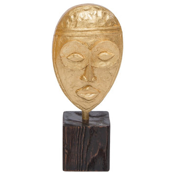 Golden African Mask Sculpture