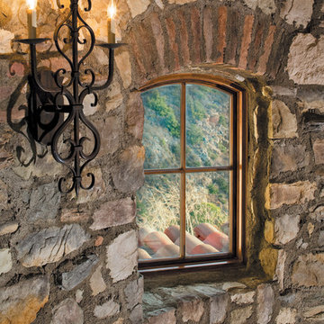 Rustic Stone Wall With Classic Chandelier