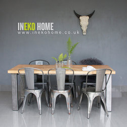 Waney Oak wood Industrial 6 Seater Table - Dining Tables