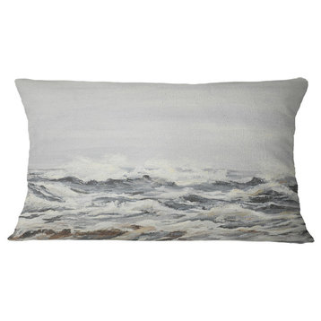 Gray Sea Waves Seascape Throw Pillow, 12"x20"
