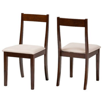 Baxton Studio Carola Cream Fabric and Dark Brown Wood 2-Piece Dining Chair Set