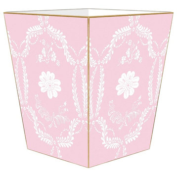 Pink Provencial Wooden Flat Wastepaper Basket