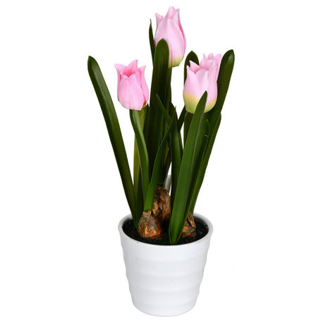 Vickerman FO194502 10" Artificial Pink Potted Tulip, Pack of 2