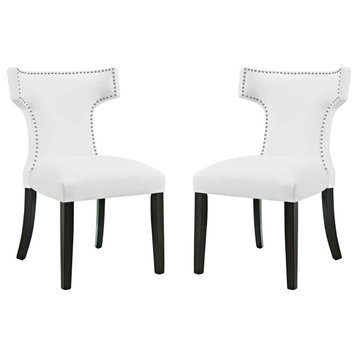 Curve Dining Side Chairs Faux Leather Set of 2, White