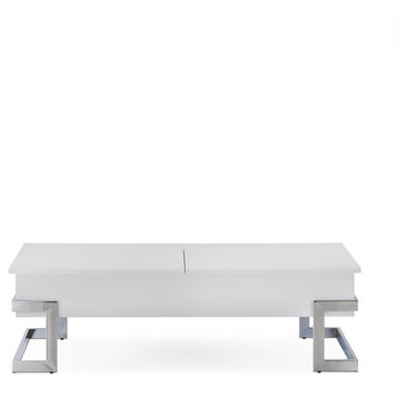 Benzara BM185788 Wooden Coffee Table With Lift Top Storage Space, White