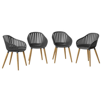 Amazonia Tennet Modern Wood Patio Dining Chairs, Set of 4 Black Teak Chairs