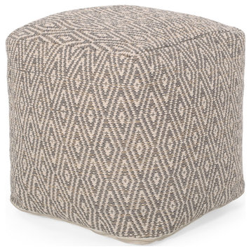 Susan Hand-Crafted Cotton Cube Pouf, Brown and Beige and Yellow