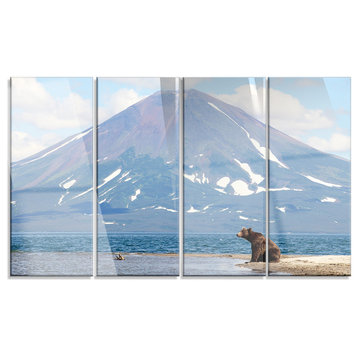 "Large Bear in Front of Volcano" Metal Art, 4 Panels, 48"x28"