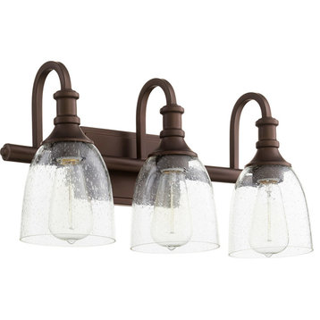 Richmond 3-Light Vanity Fixture, Oiled Bronze With Clear Seeded