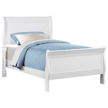 Modern Louis Philippe Full Sleigh Bed, Burnished White