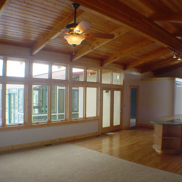 Prairie Style Straw Bale House - family room and kitchen