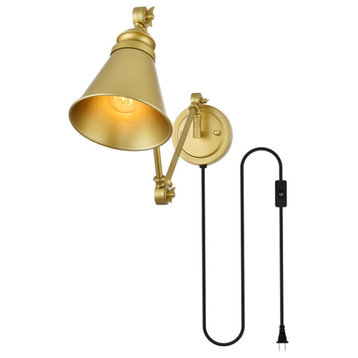 Living District Van 1-Light Brass Swing Arm Plug in Wall Sconce