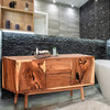 Live Edge Misun Suar Wood Bathroom Linen Cabinet With 2 Doors/2 Drawers