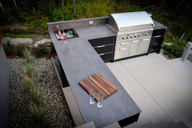 Inspiration for a modern backyard patio in Other with an outdoor kitchen and no cover.