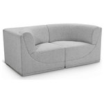 Meridian Furniture - Ollie Black Boucle Fabric Straight Modular Sofa, Grey, 2-Piece: 2 Corner Chair - Meet the epitome of style and functionality with this Ollie boucle fabric living room sofa, part of the Ollie modular collection. A contemporary marvel, this sofa features chic and inviting rich grey boucle fabric upholstery, giving it a sumptuous texture that oozes elegance and luxury. Curved corners add to the visual look of the sofa while maximizing seating comfort while lounging, reading, or entertaining. Pair it with other items in the Ollie collection easily, thanks to an attachment latch underneath.