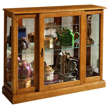 Lighted 1 Shelf Console Display Cabinet in Golden Oak Brown by Pulaski Furniture