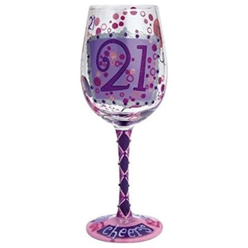 Enesco GLS11-5538M 21st Birthday Wine Glass, 15 oz, Multicolor