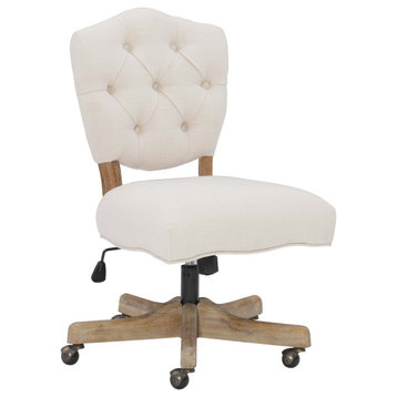 French Country Office Chair, Armless Design & Diamond Button Tufted Back, White