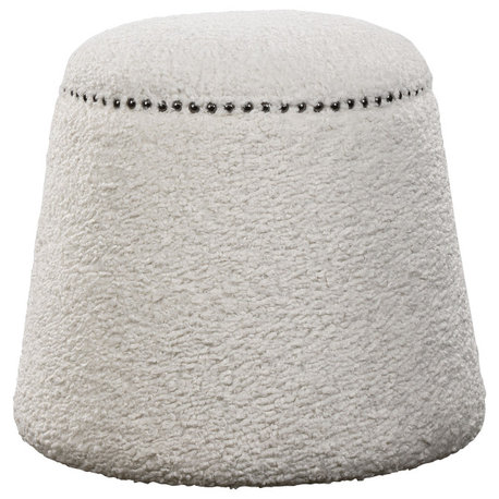 Glam Modern Gumdrop Shape White Faux Shearling Stool Plush Ottoman Round Soft