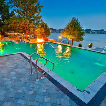 Plainfield, IL Geometric Swimming Pool with Interior Hot Tub